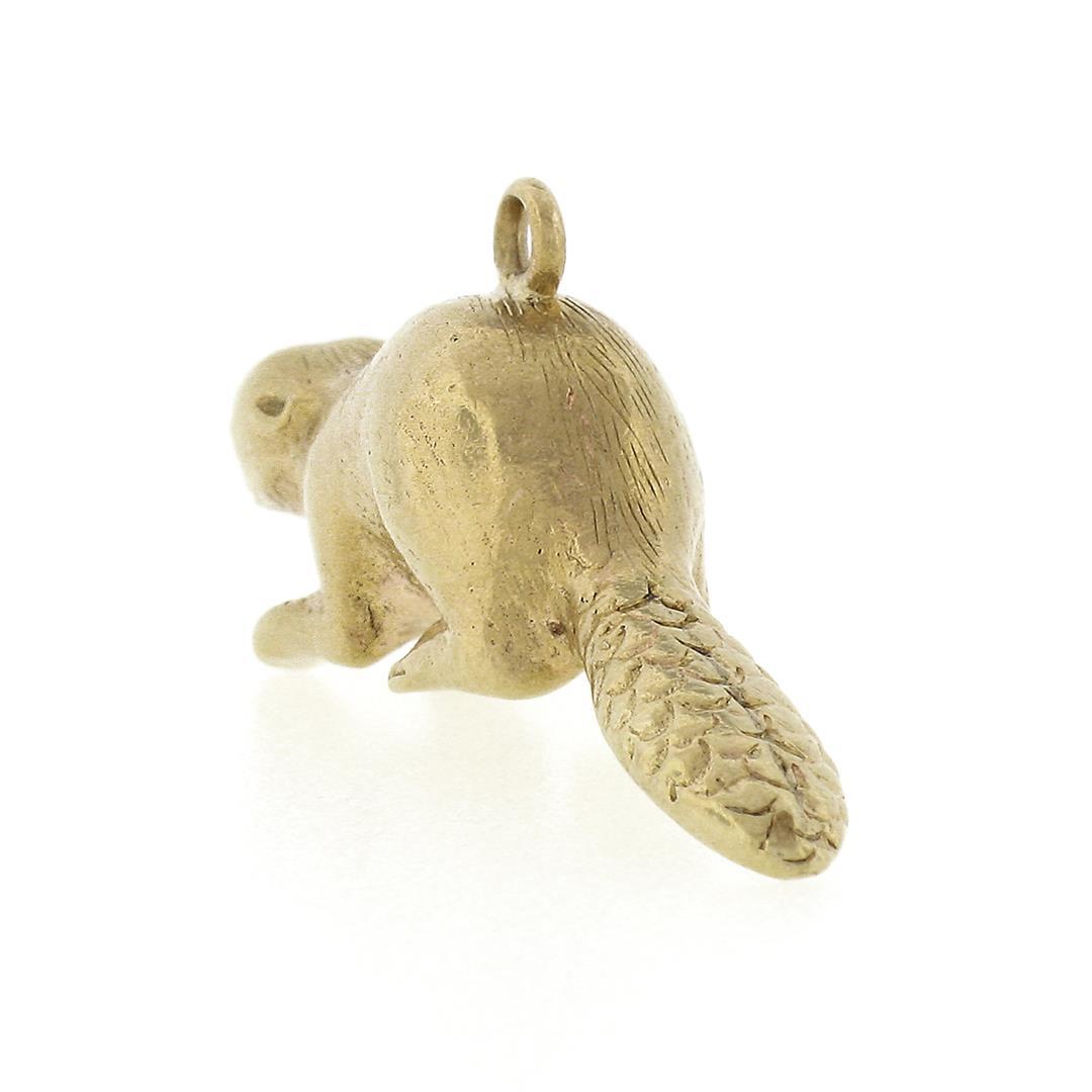 Vintage Birks 10K Yellow Gold 3D Beaver Detailed Textured Finish Charm Pendant