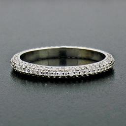 New 14K White Gold .85 ctw Diamond 2.30mm Domed 3 Row Eternity Wedding Band Ring