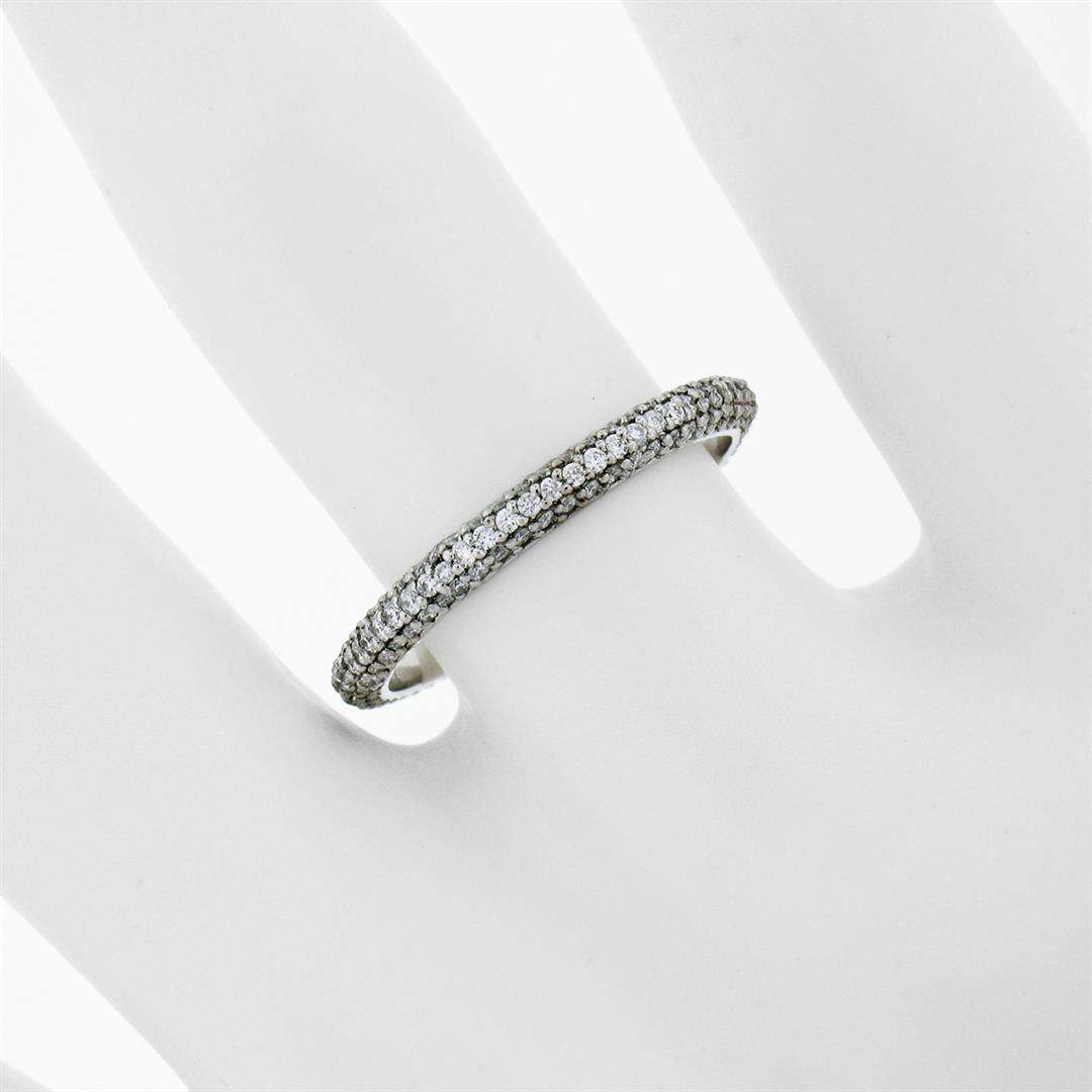 New 14K White Gold .85 ctw Diamond 2.30mm Domed 3 Row Eternity Wedding Band Ring