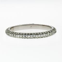 New 14K White Gold .85 ctw Diamond 2.30mm Domed 3 Row Eternity Wedding Band Ring