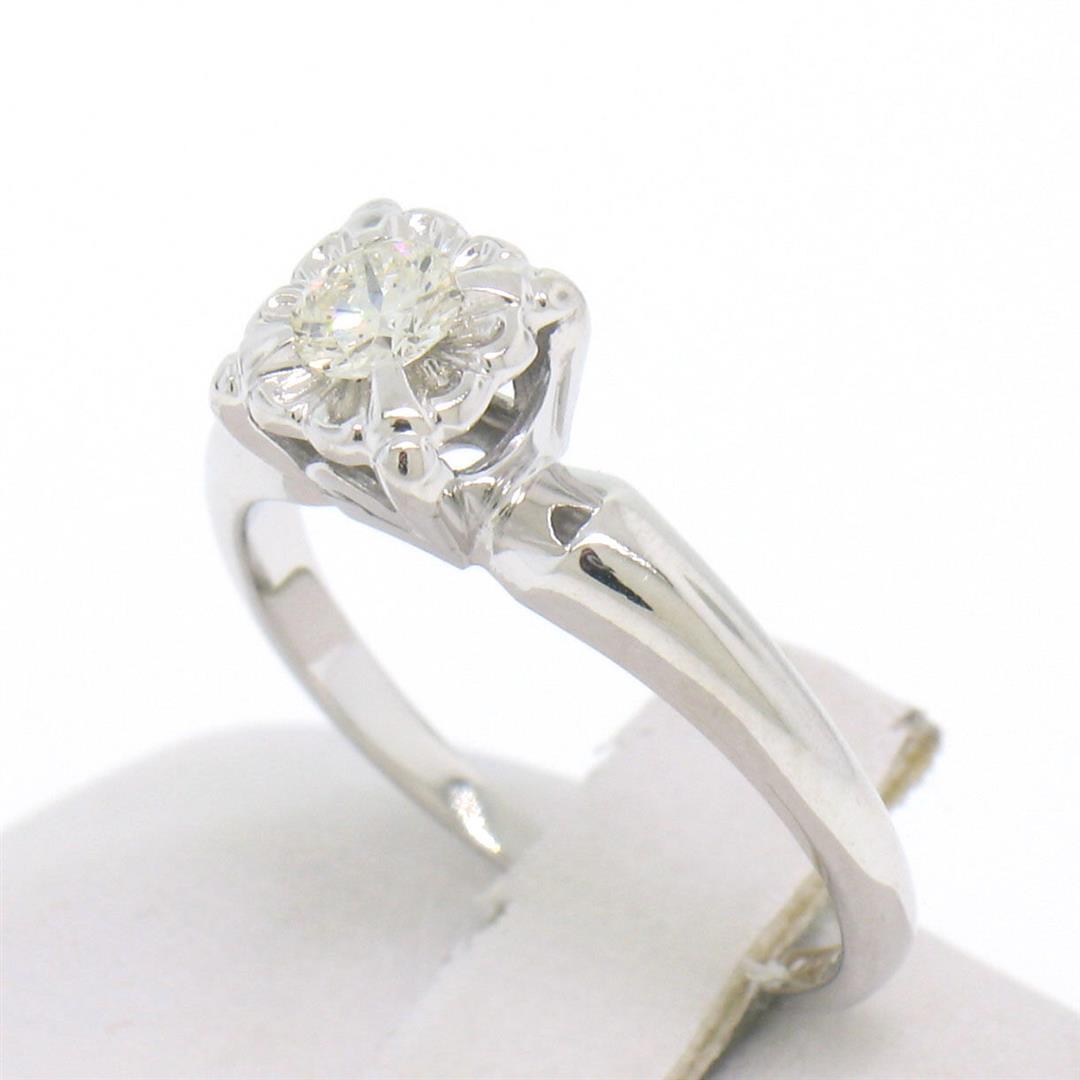 Vintage 14k White Gold 0.18 ctw Round Diamond Illusion Set Solitaire Ring