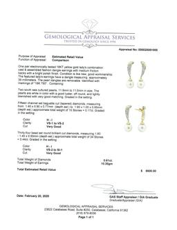 0.61 ctw Diamond and Pearl Earrings - 18KT Yellow Gold