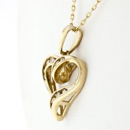 10k Yellow Gold 0.26 ctw Channel Set Round Diamond Open Heart Pendant Necklace