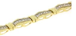 14K Yellow White Gold 1.50 ctw Round Pave Set Diamonds Wavy Bracelet