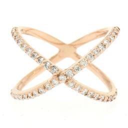 NEW 14k Rose Gold 0.50 ctw 45 Round Brilliant Diamond Simple X Ex Cross Band Rin