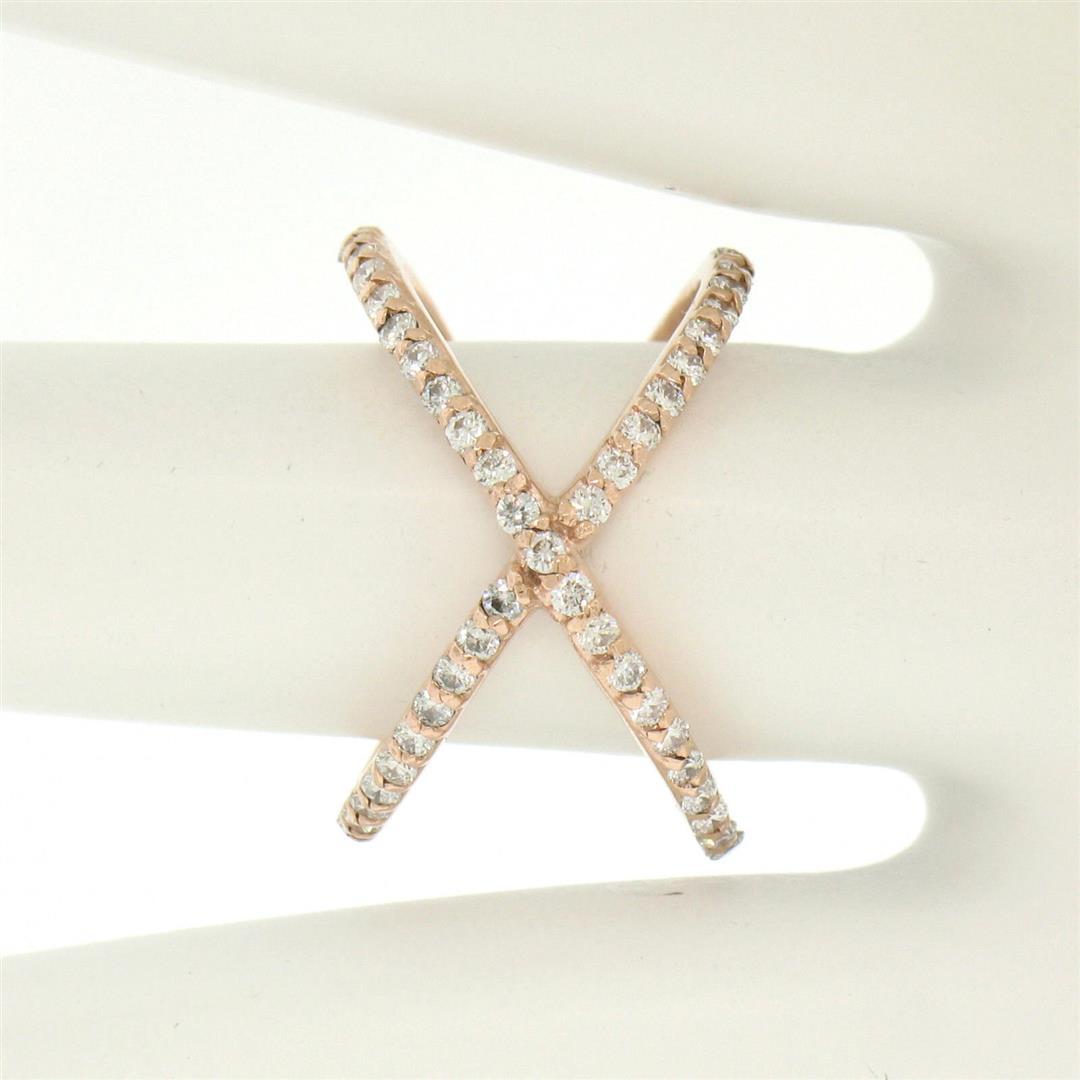 NEW 14k Rose Gold 0.50 ctw 45 Round Brilliant Diamond Simple X Ex Cross Band Rin