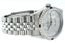 Rolex Mens Stainless Steel Gray Diamond And Sapphire 36MM Datejust Wristwatch