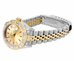 Rolex Ladies Two Tone Champagne Index Pyramid Diamond Bezel Jubilee Band With Ro