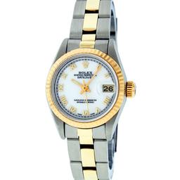 Rolex Ladies Two Tone White Roman Fluted Bezel Wristwatch 26MM