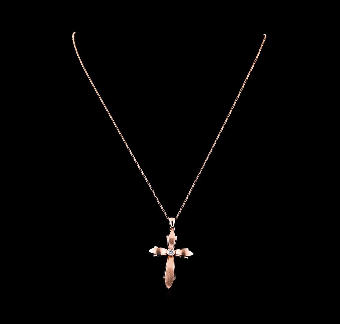 0.18 ctw Diamond Cross Pendant With Chain - 14KT Rose Gold