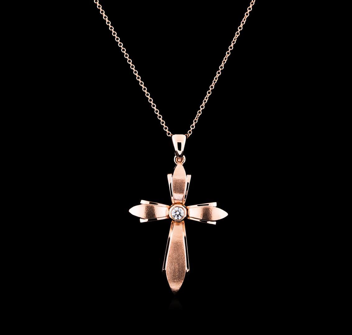 0.18 ctw Diamond Cross Pendant With Chain - 14KT Rose Gold