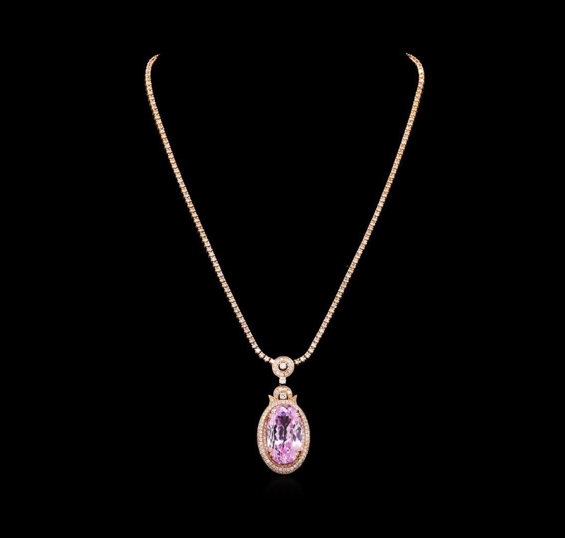 14KT Rose Gold 32.47 ctw GIA Certified Kunzite and Diamond Pendant With Chain