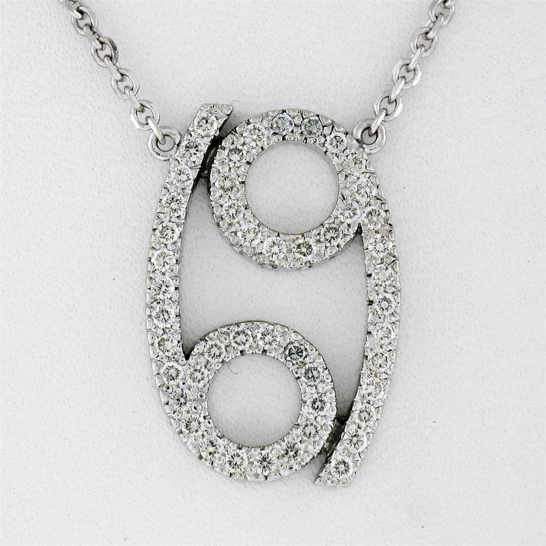 NEW 16" 14k White Gold 0.48 ctw Pave Round Diamond Zodiac Cancer Pendant Necklac