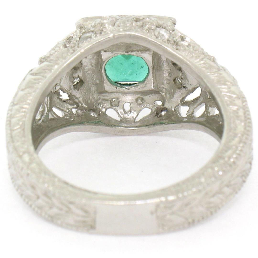 Platinum 1.04 ctw Radiant Emerald & Diamond Milgrain Filigree Etched Cocktail Ri