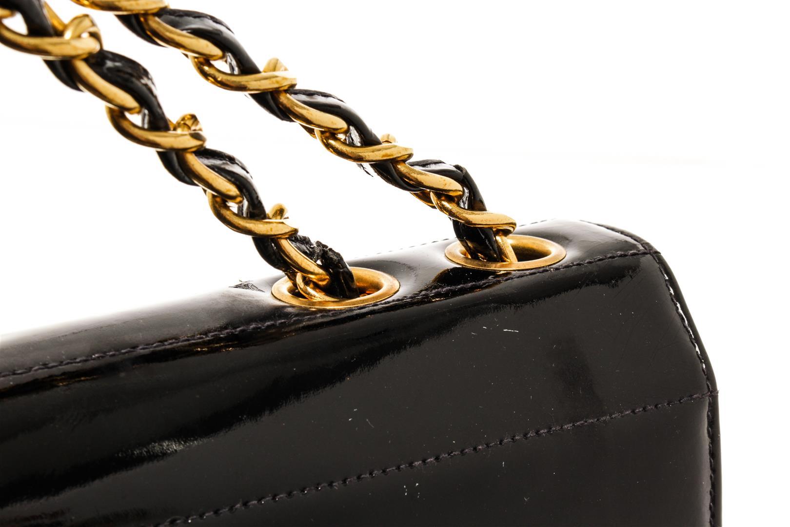 Chanel Black Horizontal Patent Leather Flap Bag