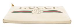 Gucci Beige Leather Logo Print Clutch