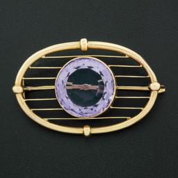 Antique Victorian 18k Yellow Gold Music Strings Brooch Lavender Purple Amethyst