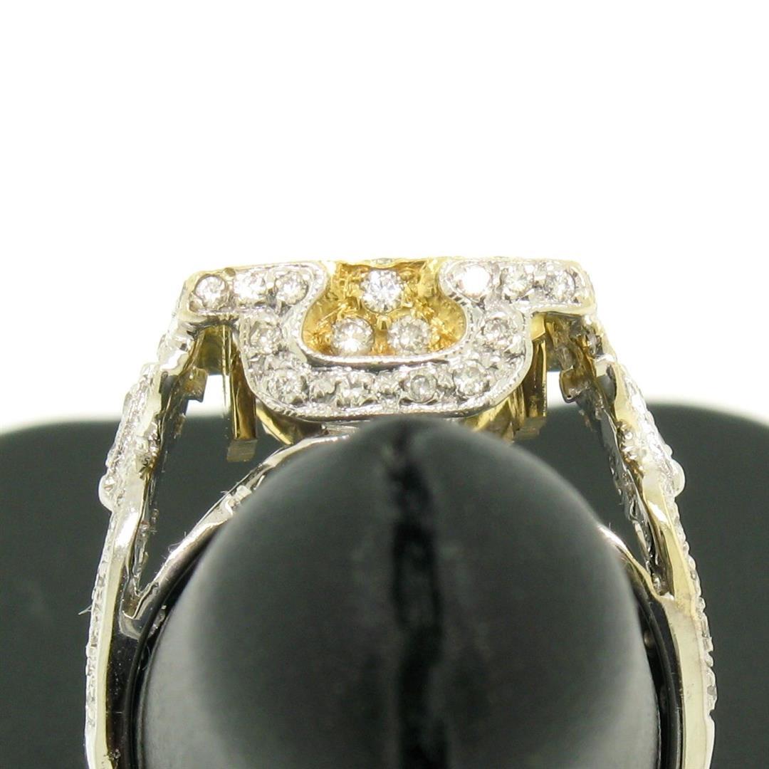 18k Two Tone Solid Gold 1.10 ctw Round Pave Diamond Square Cocktail Ring