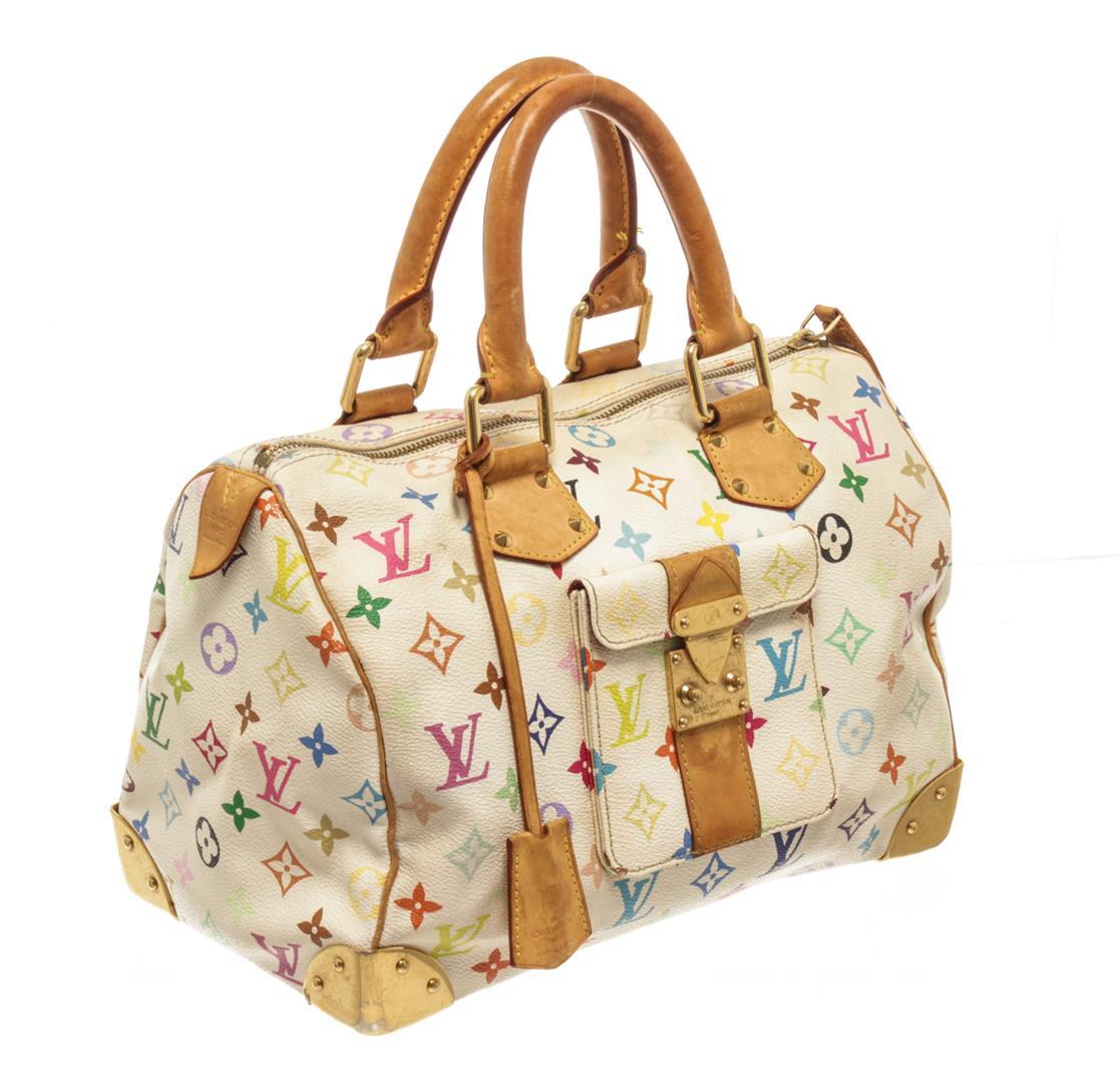 Louis Vuitton Multicolor White Calf Leather Speedy 30 Handbag