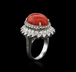 14KT White Gold 9.27 ctw Coral and Diamond Ring
