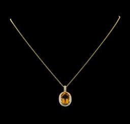 5.45 ctw Citrine and Diamond Pendant With Chain - 14KT Yellow Gold