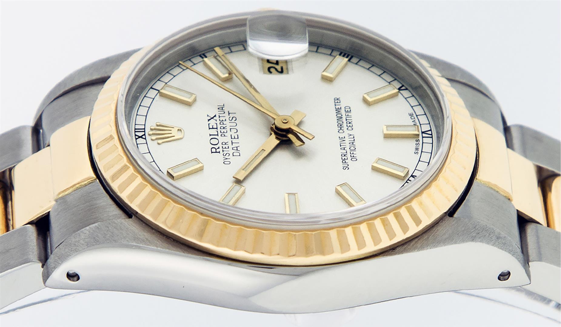 Rolex Ladies Quickset Midsize 31MM 18K Yellow Gold And Steel Silver Index Oyster