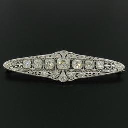 Art Deco Platinum 6.00 ctw Old European and Mine Cut Diamond Filigree Brooch