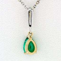 Petite 14K TT Gold .81 ctw Pear Emerald Long Baguette Diamond Drop Dangle Pendan