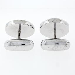 NEW Men's Round 14K White Gold Black Onyx Ribbed Circle Disc Swivel Cuff Links