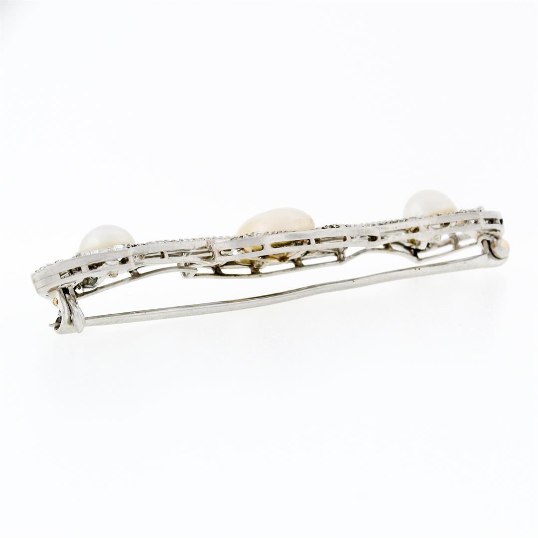 Antique Art Deco Black Starr Frost Platinum GIA Natural Pearl & Diamond Bar Pin