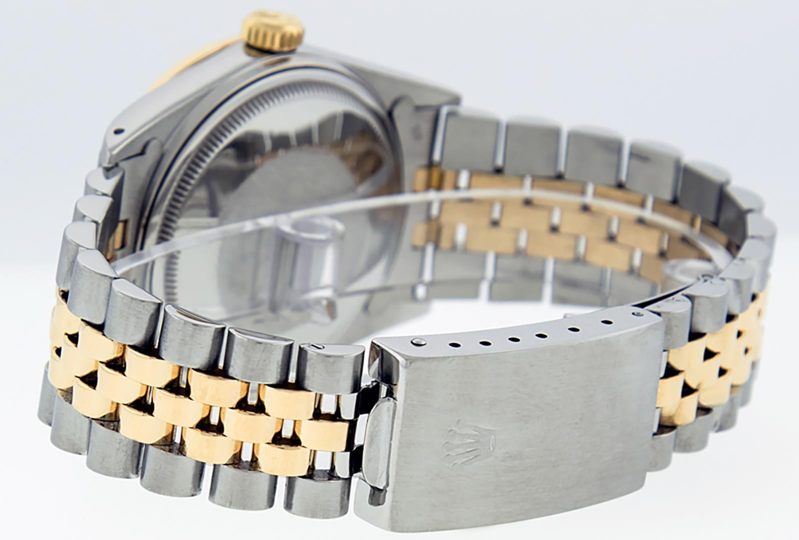Rolex Mens 2 Tone White Dial Diamond Bezel 36MM Datejust Wristwatch