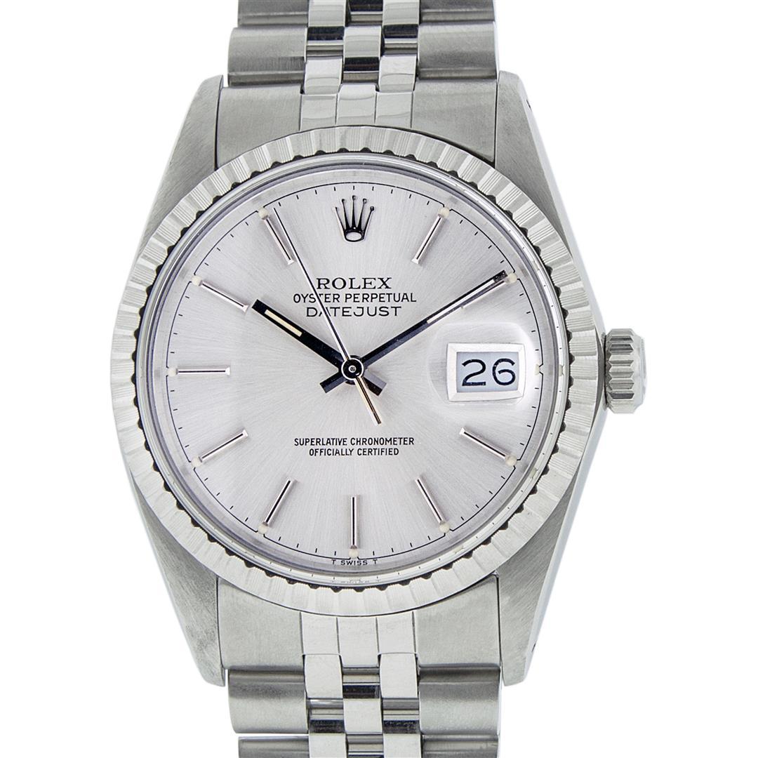 Rolex Mens Stainless Steel 36MM Silver Index Engine Turn Datejust Wristwatch