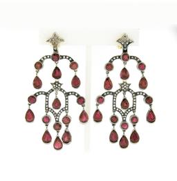 18k Two Tone Gold 17.48 ctw GIA Pear Ruby & Diamond Large Drop Chandelier Earrin