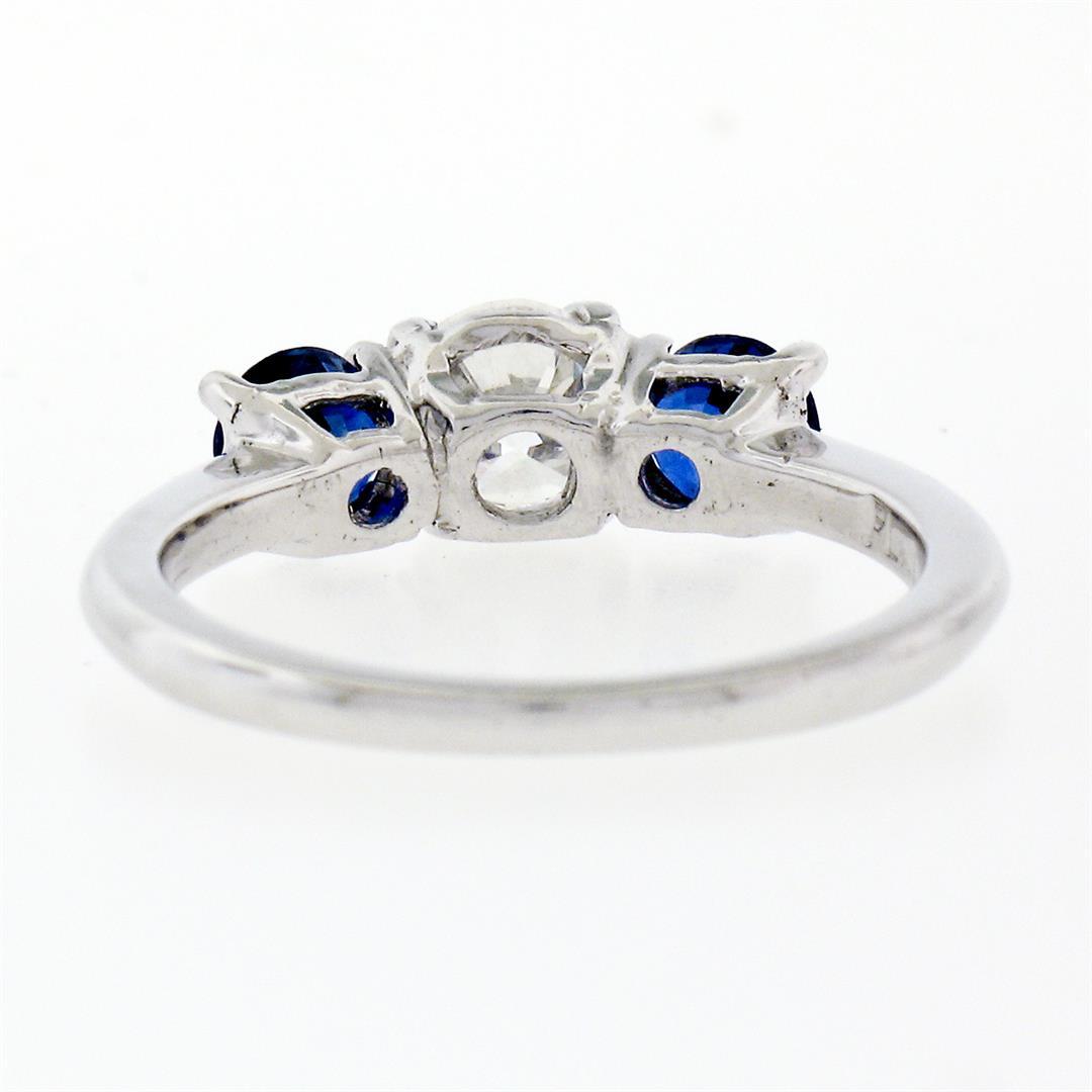 Solid Platinum 1.32 ctw Round Brilliant Prong Sapphire Diamond 3 Three Stone Rin