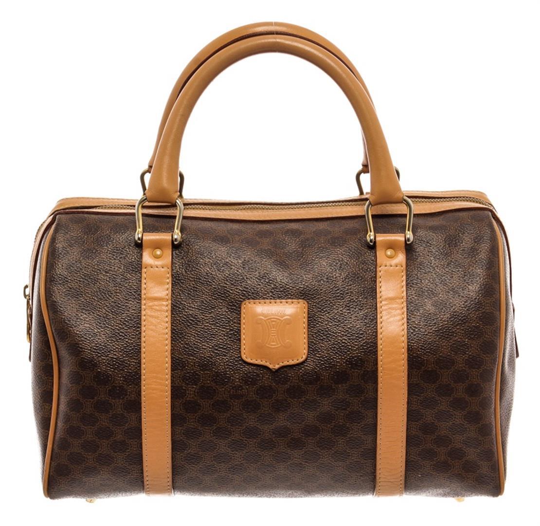 Celine Dark Brown and Tan Leather Macadam Boston Bag