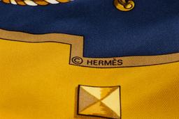 Hermes Blue and Golden Silk Les Clefs Scarf