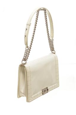 Chanel White Patent Leather Large Boy Shoulder Bag