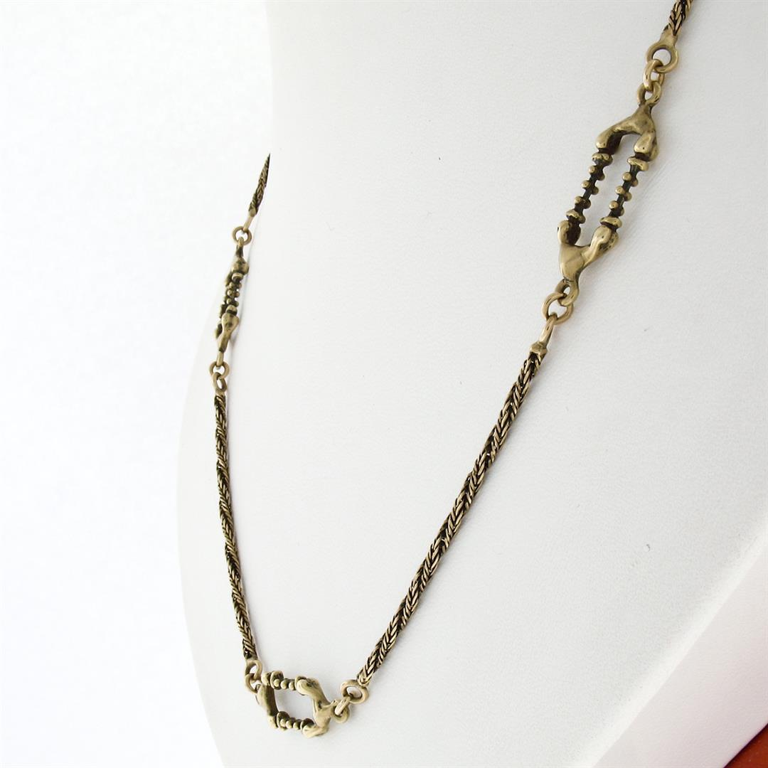 UNIQUE Vintage 18K Yellow Gold 20" Twisted & Open Bar Link Chain Necklace 16.08g