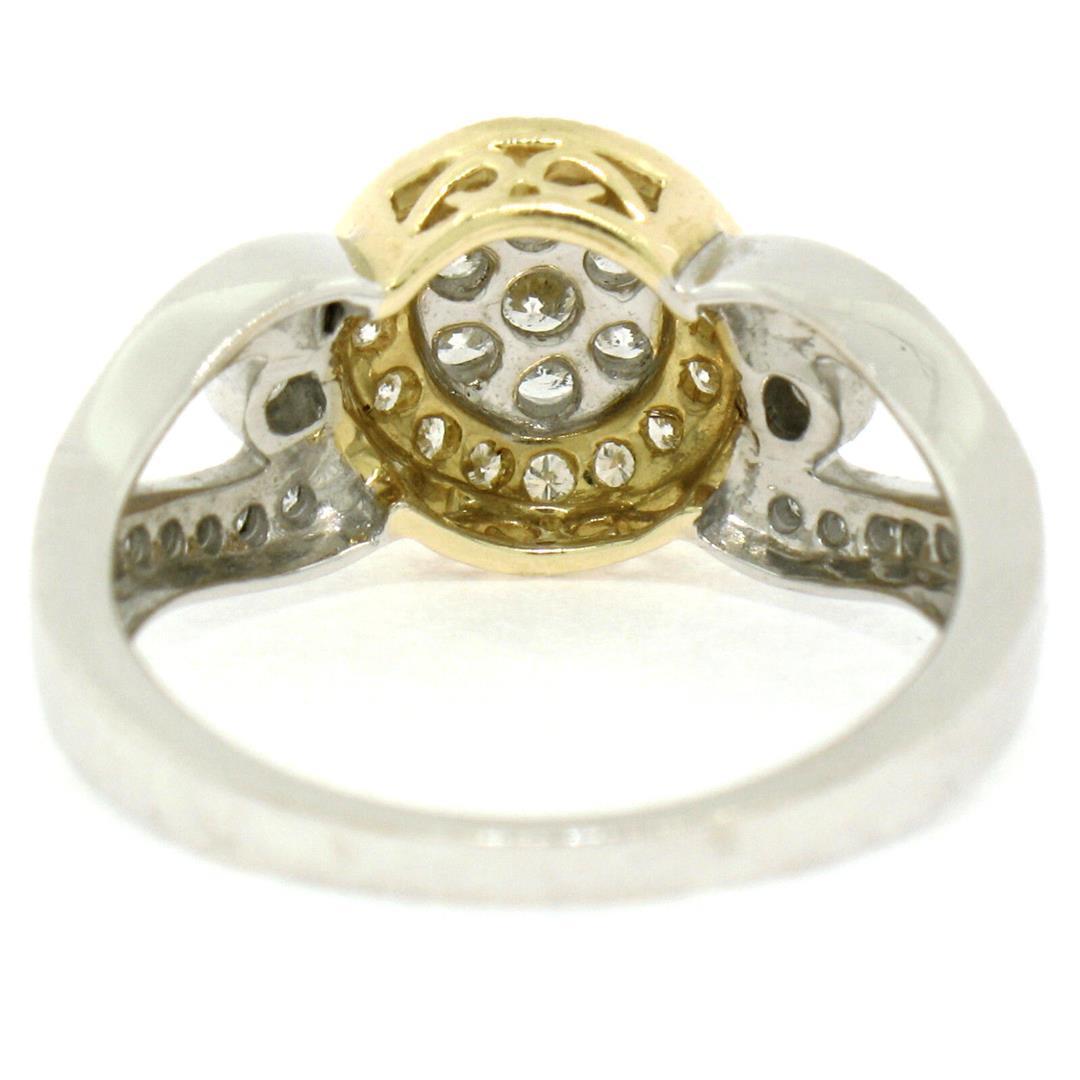 NEW 14k White & Yellow Gold Milgrain 0.75 ctw Pave Set Round Diamond Cluster Rin