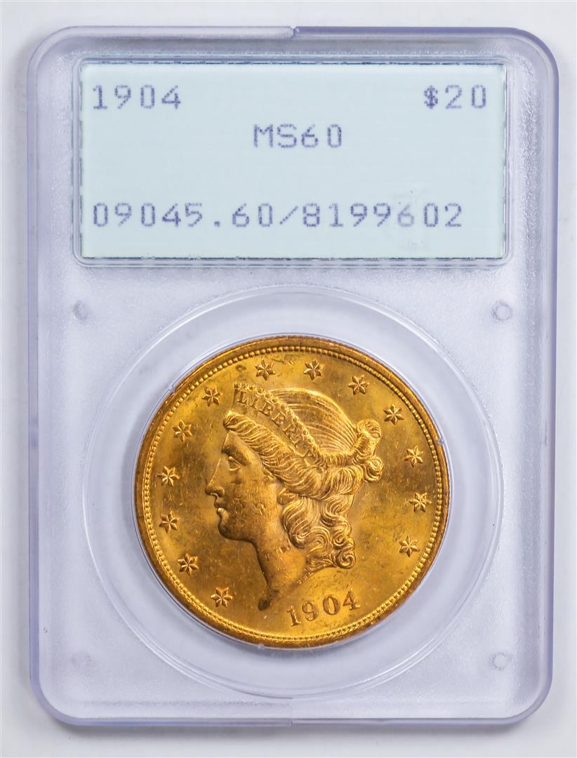 1904 $20 Double Eagle Gold Coin PCGS MS60