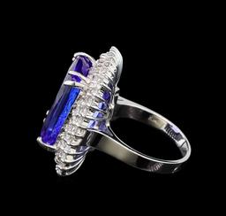 GIA Cert 19.22 ctw Tanzanite and Diamond Ring - 14KT White Gold