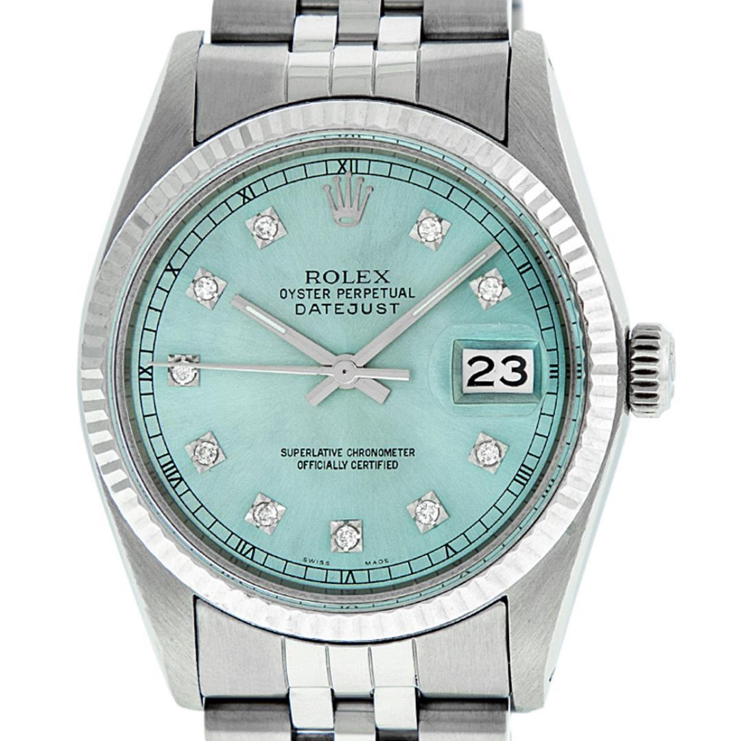 Rolex Mens Stainless Steel Blue Diamond Fluted Bezel 36MM Datejust Wristwatch