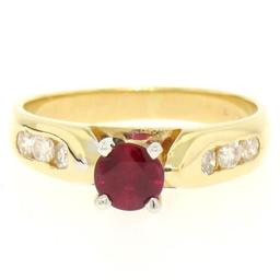 14k Yellow Gold 0.77 ctw Round Ruby Solitaire Engagement Ring w/ Diamond Accents