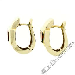 14k Yellow Gold 2.50 ctw Square Step Cut Brownish Red Garnet Cuff Huggie Earring