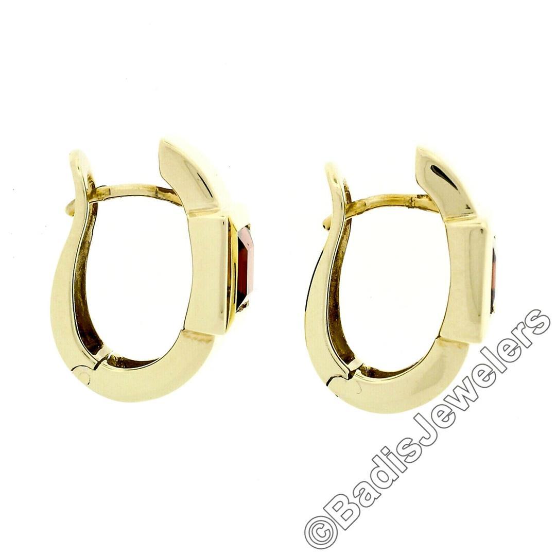 14k Yellow Gold 2.50 ctw Square Step Cut Brownish Red Garnet Cuff Huggie Earring