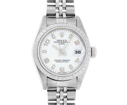 Rolex Ladies Quickset Stainless Steel White Arabic 26MM Date Wristwatch