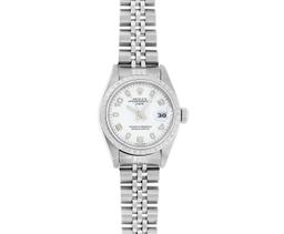 Rolex Ladies Quickset Stainless Steel White Arabic 26MM Date Wristwatch