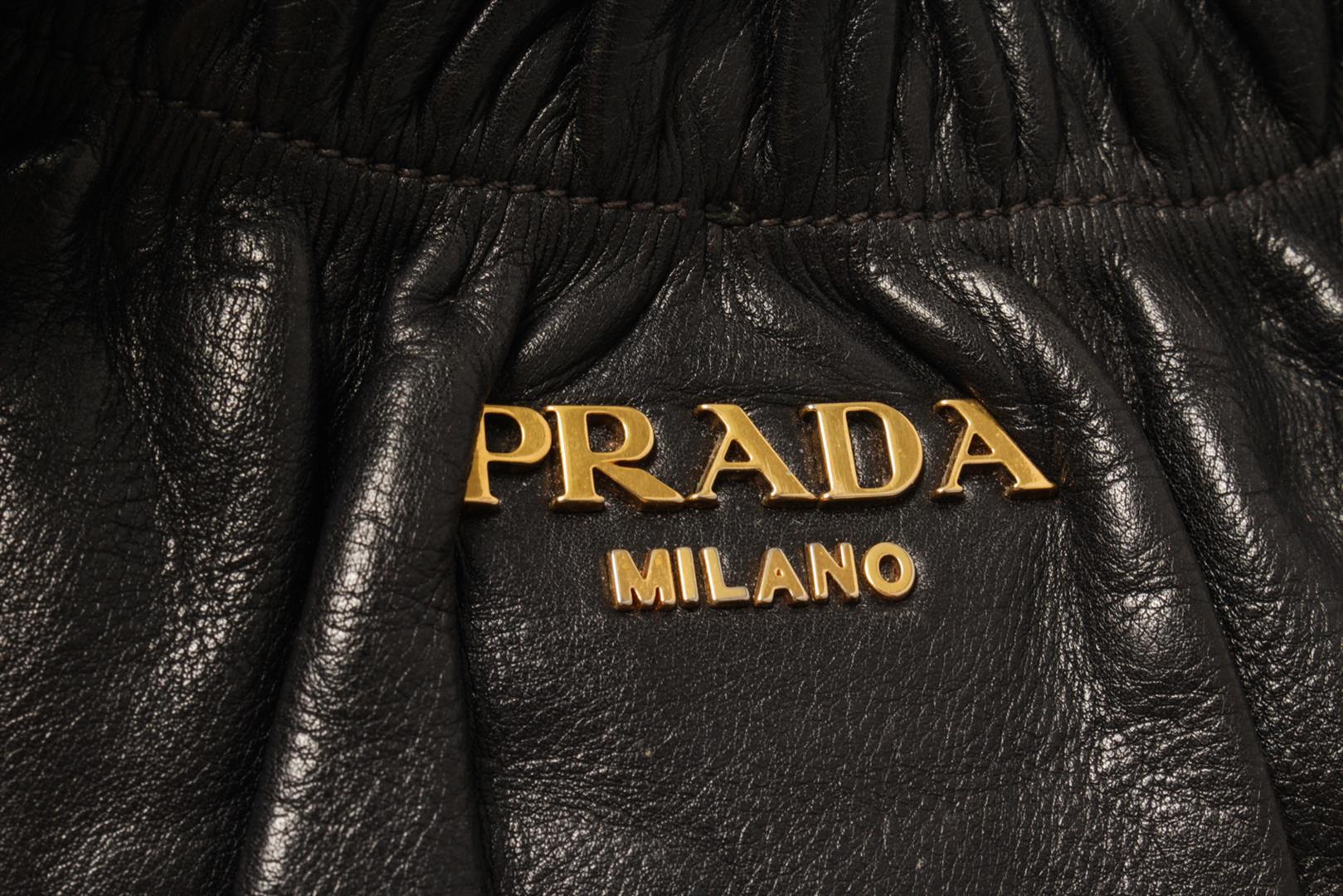 Prada Black Soft Calfskin Leather Gathered Shoulder Bag