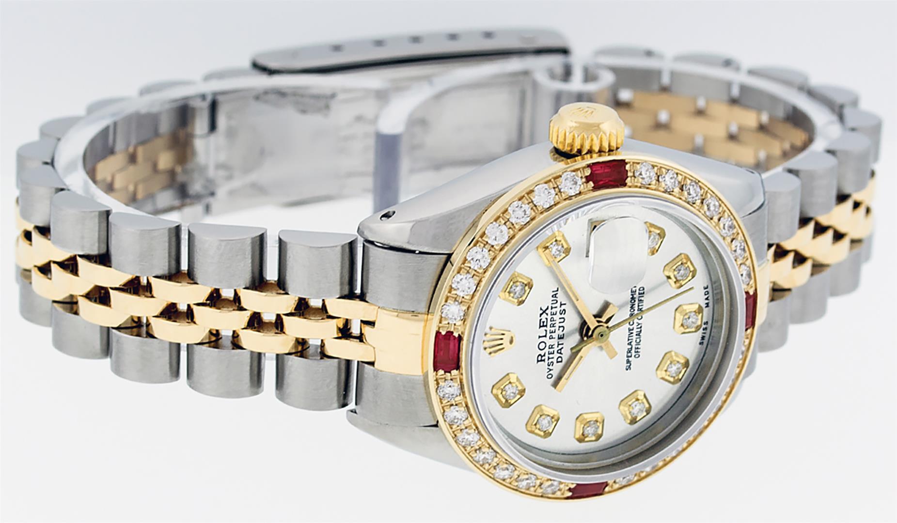 Rolex Ladies Two Tone 18K Yellow Gold And Steel Silver Diamond And Ruby Quickset