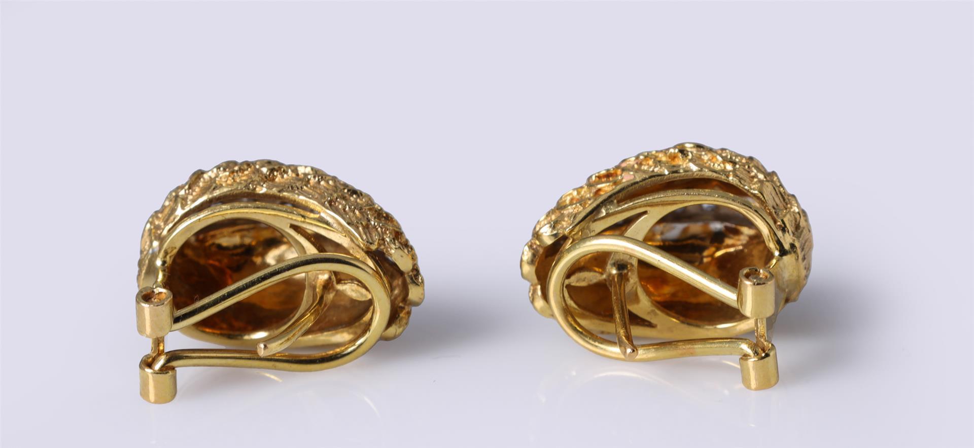 Pair Italian 18K Gold & Diamond Earrings